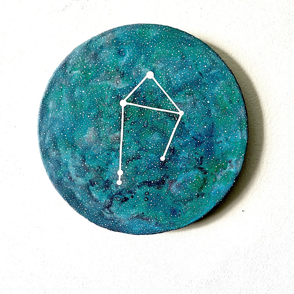 Libra Constellation on handmade recycled paper tile.. September /October B-day